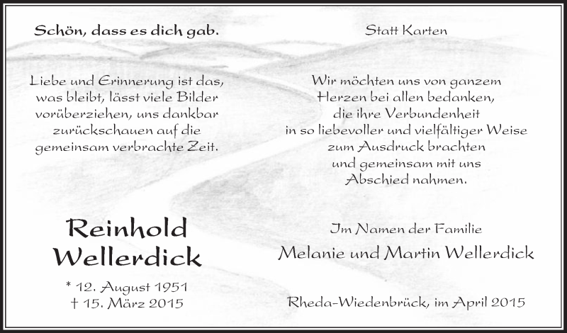  Traueranzeige für Reinhold Wellerdick vom 22.04.2015 aus Die Glocke