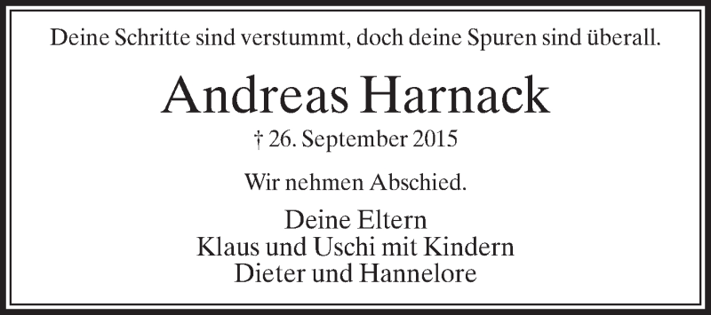  Traueranzeige für Andreas Harnack vom 10.10.2015 aus Die Glocke