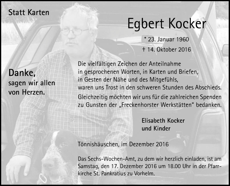  Traueranzeige für Egbert Kocker vom 10.12.2016 aus Die Glocke