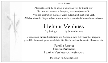 Traueranzeige von Helmut Venhues von Die Glocke