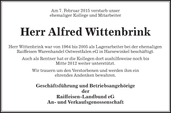 Traueranzeige von Alfred Wittenbrink von Die Glocke