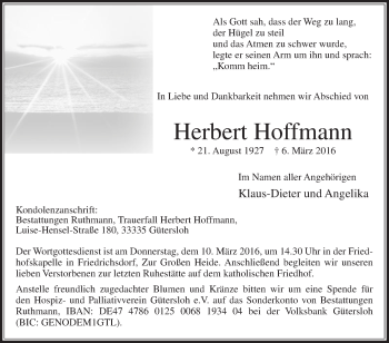Traueranzeige von Herbert Hoffmann von Die Glocke