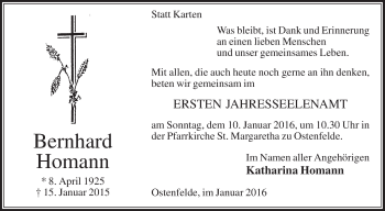 Traueranzeige von Bernhard Homann von Die Glocke