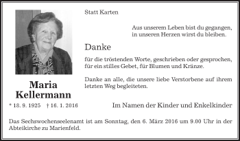 Traueranzeige von Maria Kellermann von Die Glocke