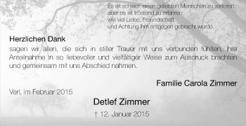 Traueranzeige von Detlef Zimmer von Die Glocke