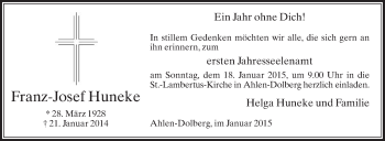 Traueranzeige von Franz-Josef Huneke von Die Glocke