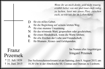 Traueranzeige von Franz Przemek von Die Glocke