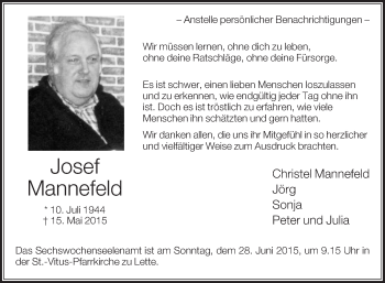 Traueranzeige von Josef Mannefeld von Die Glocke