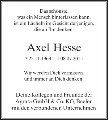 Traueranzeige von Axel Hesse von Die Glocke