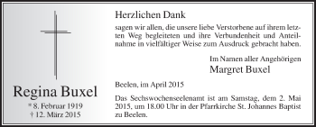 Traueranzeige von Regina Buxel von Die Glocke