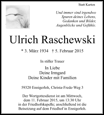 Traueranzeige von Ulrich Raschewski von Die Glocke