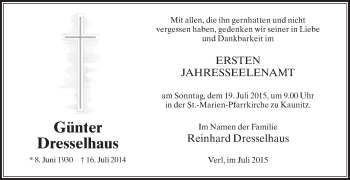 Traueranzeige von Günter Dresselhaus von Die Glocke