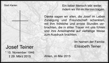 Traueranzeige von Josef Teiner von Die Glocke
