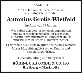 Traueranzeige von Antonius Große-Wietfeld von Die Glocke