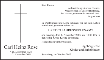 Traueranzeige von Carl Heinz Rose von Die Glocke