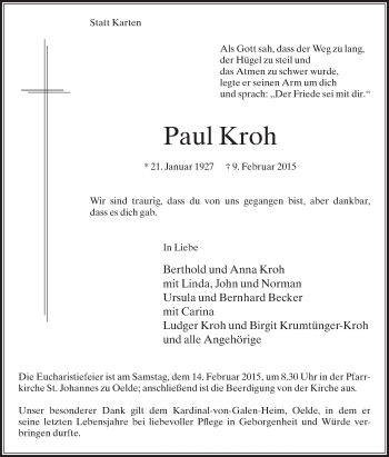 Traueranzeige von Paul Kroh von Die Glocke