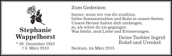 Traueranzeige von Stephanie Wappelhorst von Die Glocke