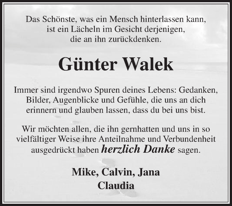  Traueranzeige für Günter Walek vom 12.09.2015 aus Die Glocke