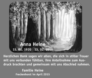 Traueranzeige von Anna Heine von Die Glocke