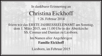 Traueranzeige von Christina Eickhoff von Die Glocke