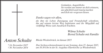 Traueranzeige von Anton Schulte von Die Glocke