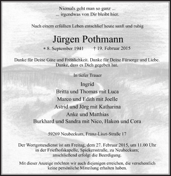 Traueranzeige von Jürgen Pothmann von Die Glocke