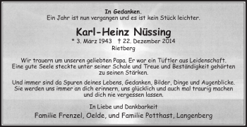 Traueranzeige von Karl-Heinz Nüssing von Die Glocke