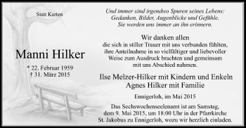 Traueranzeige von Manni Hilker von Die Glocke