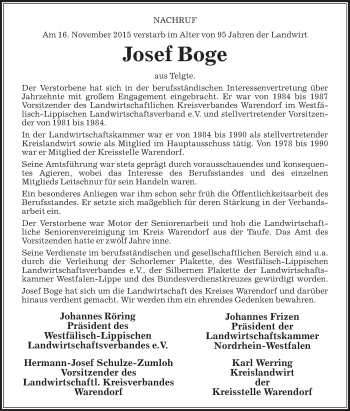 Traueranzeige von Josef Boge von Die Glocke