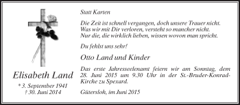 Traueranzeige von Elisabeth Land von Die Glocke