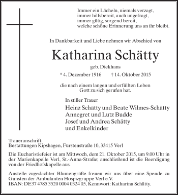 Traueranzeige von Katharina Schätty von Die Glocke