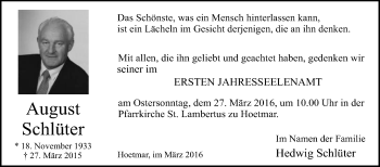 Traueranzeige von August Schlüter von Die Glocke