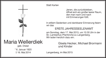 Traueranzeige von Maria Wellerdiek von Die Glocke