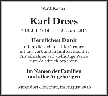 Traueranzeige von Karl Drees von Die Glocke