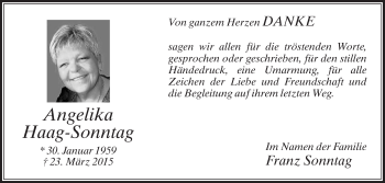 Traueranzeige von Angelika Haag-Sonntag von Die Glocke