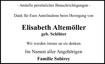 Traueranzeige von Elisabeth Altemöller von Die Glocke