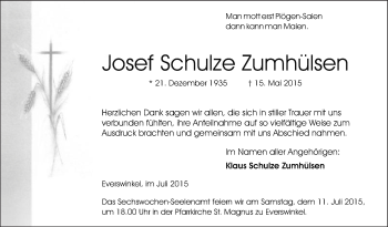 Traueranzeige von Josef Schulze Zumhülsen von Die Glocke