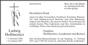 Traueranzeige von Ludwig Hoffmeister von Die Glocke