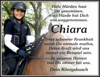 Traueranzeige von Chiara Speckmann von Die Glocke