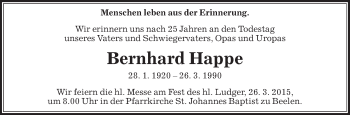Traueranzeige von Bernhard Happe von Die Glocke