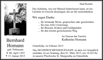 Traueranzeige von Bernhard Homann von Die Glocke