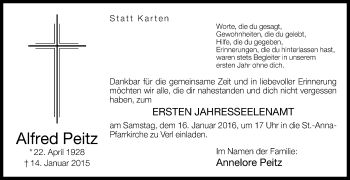 Traueranzeige von Alfred Peitz von Die Glocke