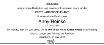 Traueranzeige von Anny Reinke von Die Glocke