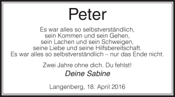 Traueranzeige von Peter  von Glocke Trauer