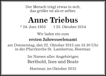 Traueranzeige von Anne Triebus von Die Glocke