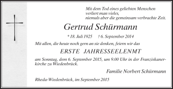 Traueranzeige von Gertrud Schürmann von Die Glocke