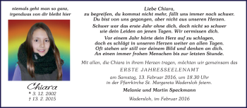 Traueranzeige von Chiara Speckmann von Die Glocke
