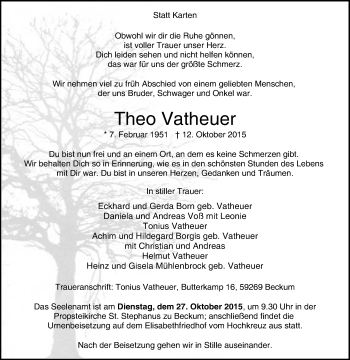 Traueranzeige von Theo Vatheuer von Die Glocke