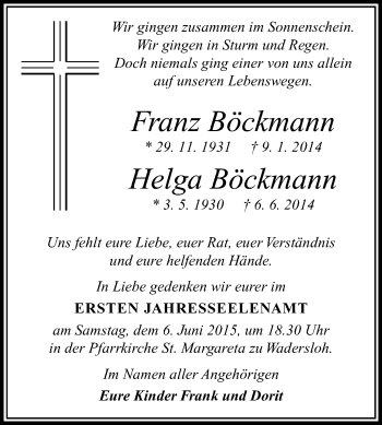 Traueranzeige von Helga und Franz Böckmann von Die Glocke