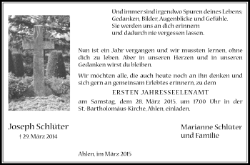 Traueranzeige von Joseph Schlüter von Die Glocke